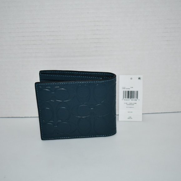 Coach Signature Leather 3-In-1 Wallet in Dark Denim #C1231 DDE NWT - Picture 5 of 6
